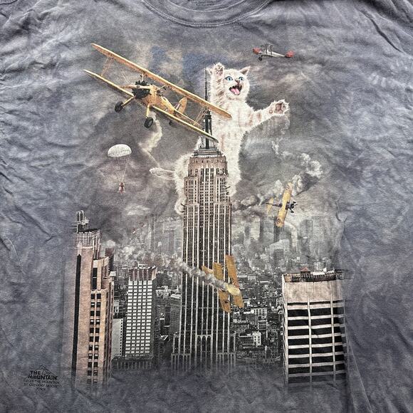 The Mountain King Cat Kitten Empire State Dark Gray Shirt Mens 2XL Short Sleeve - Picture 6 of 8